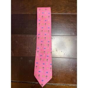 blu:moon necktie with elephants, lions, and zebras printed on pink silk